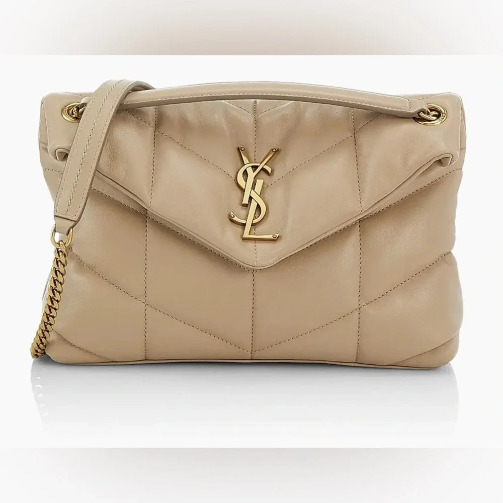 Saint Laurent Gold Chain Beige Quilted Bag✨COA included